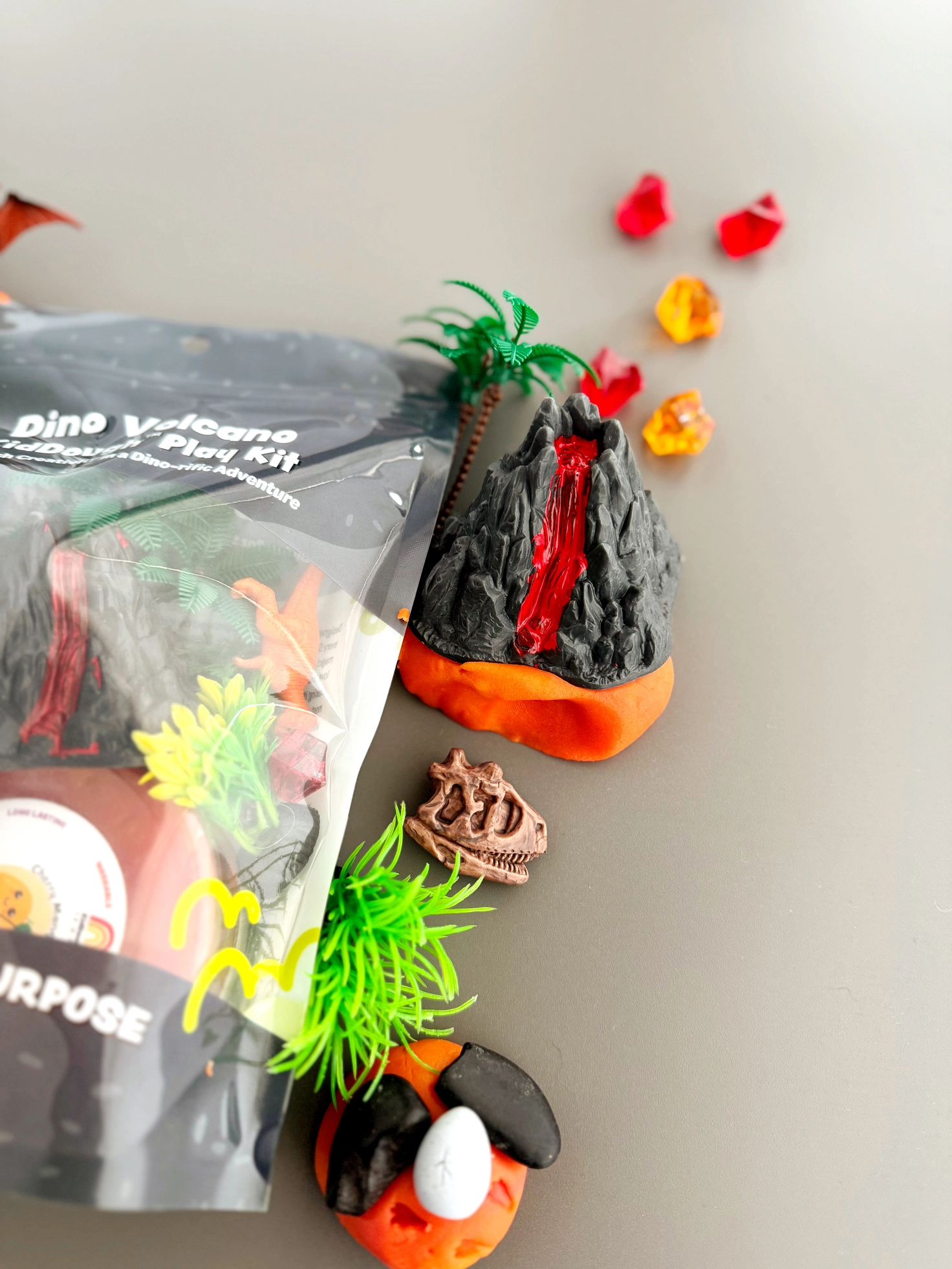 Earth Grown KidDoughs Dino Volcano (Cherry Mango) Kiddough Play Kit