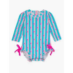 RuffleButts Rufflebutts Neon Star Party Long Sleeve One Piece Rash Guard