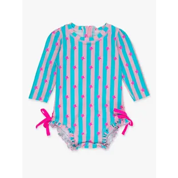 RuffleButts Rufflebutts Neon Star Party Long Sleeve One Piece Rash Guard