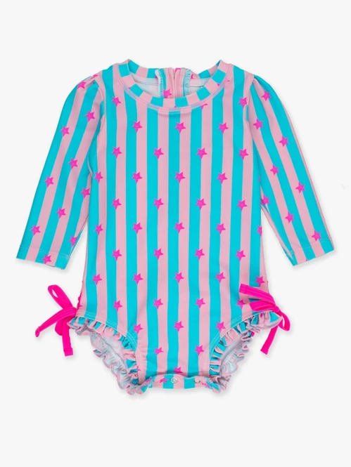 RuffleButts Rufflebutts Neon Star Party Long Sleeve One Piece Rash Guard