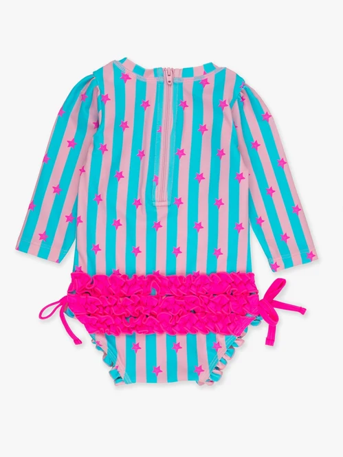 RuffleButts Rufflebutts Neon Star Party Long Sleeve One Piece Rash Guard