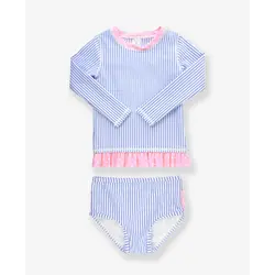 RuffleButts Rufflebutts Seersucker 2-Piece Long Sleeve Zipper Rash Guard Swim