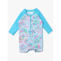 RuffleButts Rufflebutts Tropical Resort Long Sleeve One Piece Rushguard