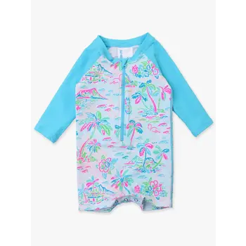 RuffleButts Rufflebutts Tropical Resort Long Sleeve One Piece Rushguard