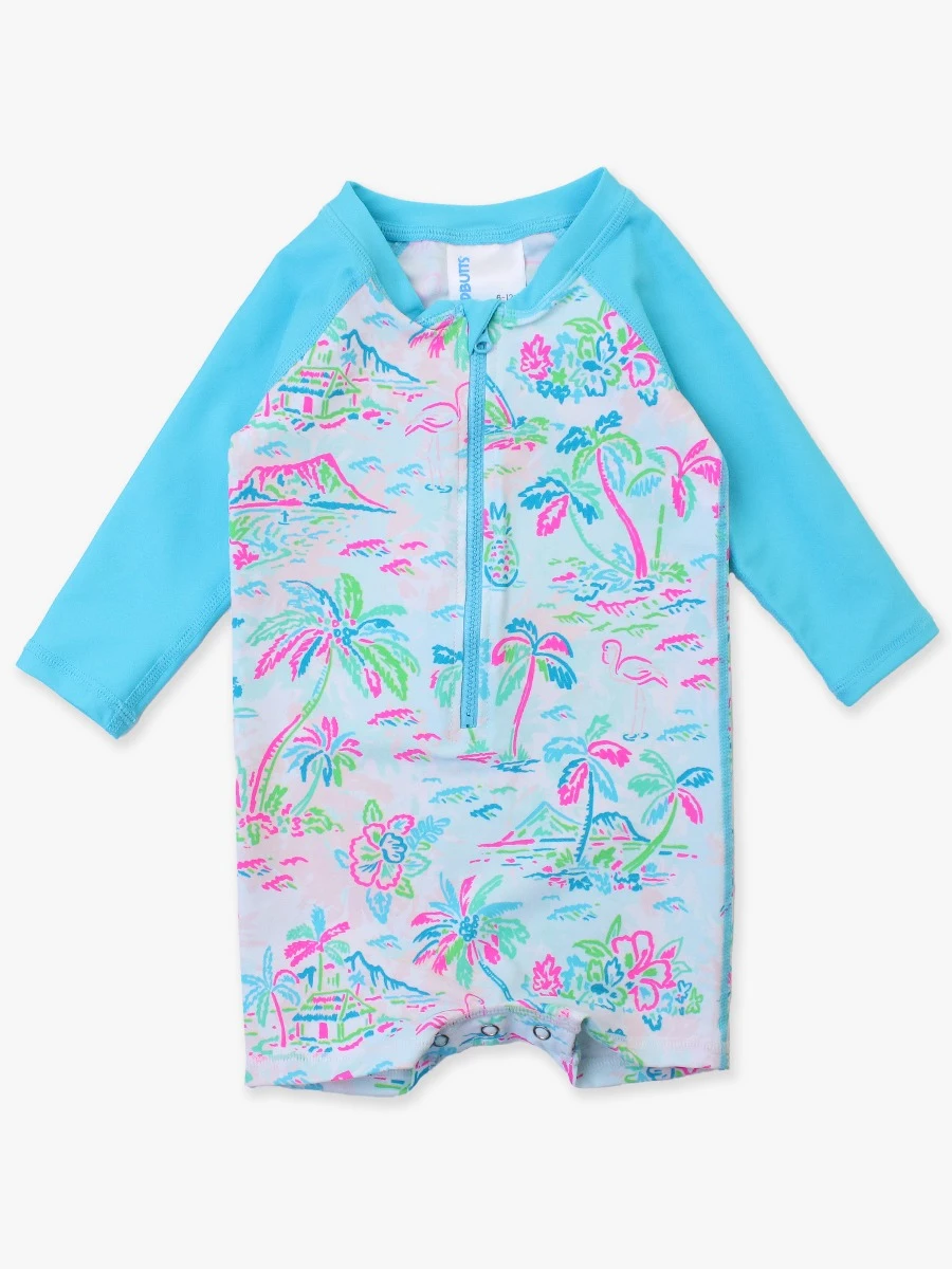 RuffleButts Rufflebutts Tropical Resort Long Sleeve One Piece Rushguard