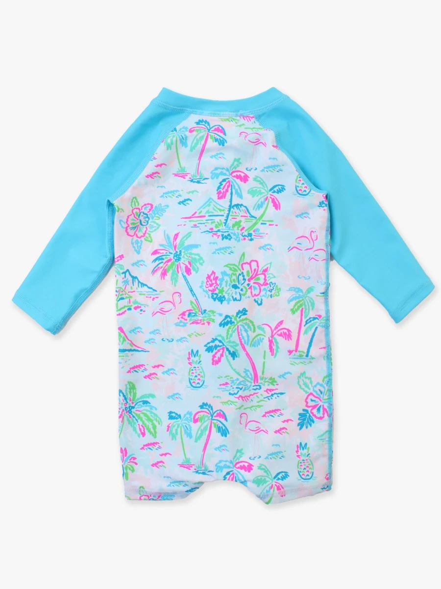 RuffleButts Rufflebutts Tropical Resort Long Sleeve One Piece Rushguard