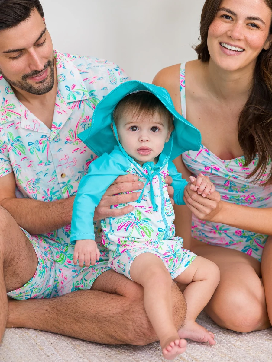 RuffleButts Rufflebutts Tropical Resort Long Sleeve One Piece Rushguard