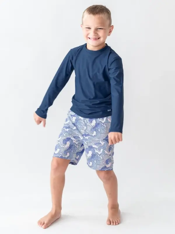 RuffleButts Rufflebutts Ocean Camo Swim Trunks