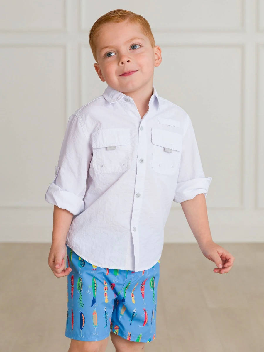 RuffleButts Rufflebutts Gone Fishing Swim Trunks