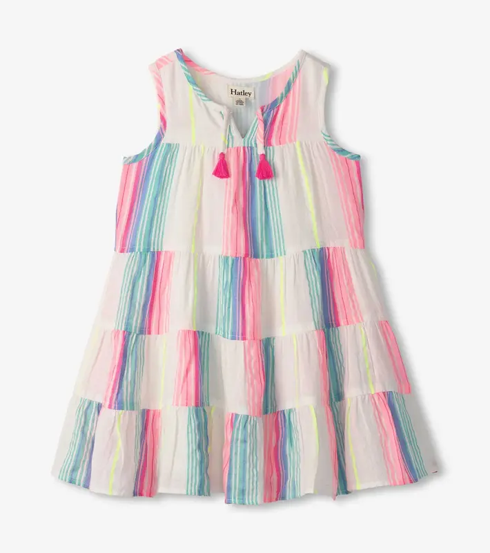 Hatley Hatley Neon Stripes Layered Tiered Dress