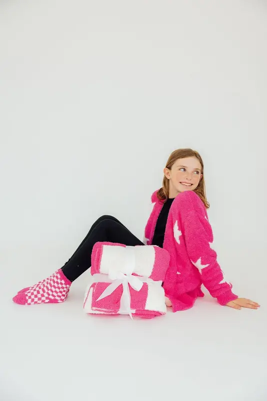 Mila & Rose Mila & Rose Bright Pink Checker Cozy Socks.