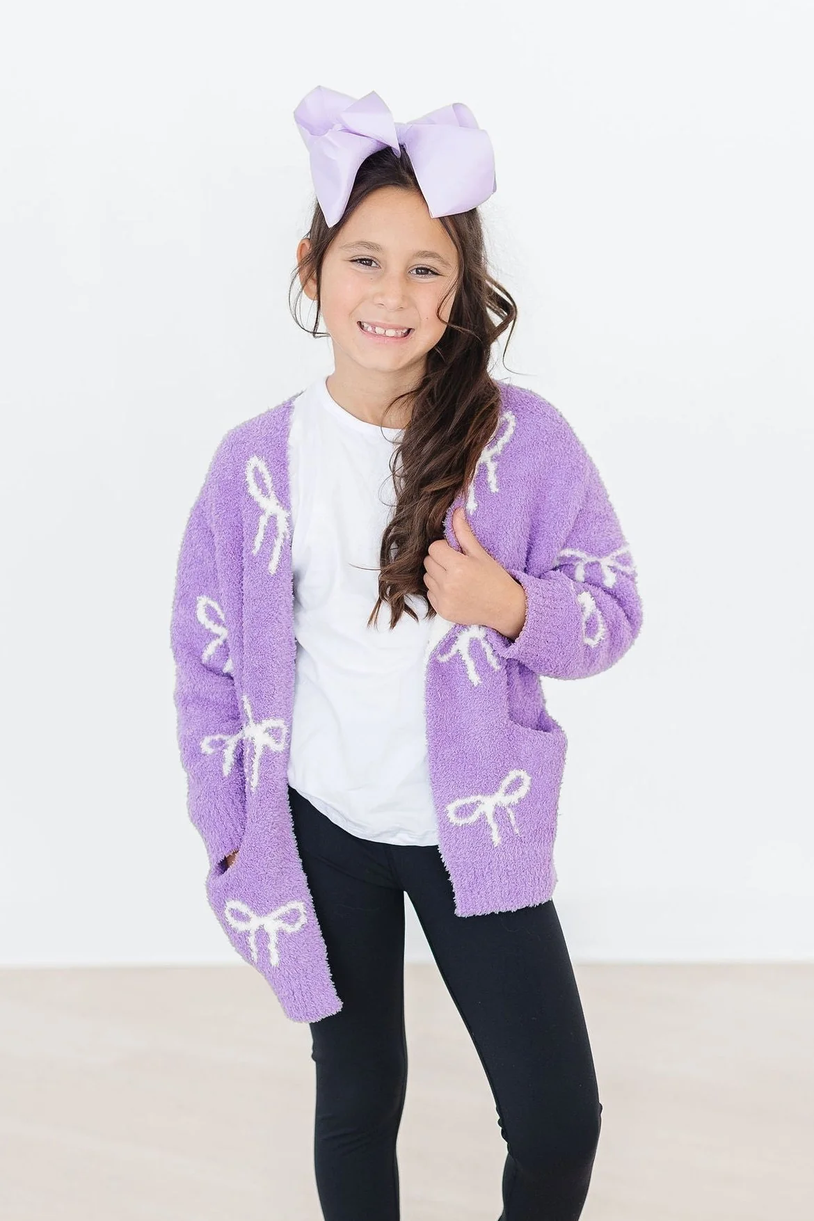 Mila & Rose Mila & Rose Lilac/Coconut Bow Cozy Cardigan