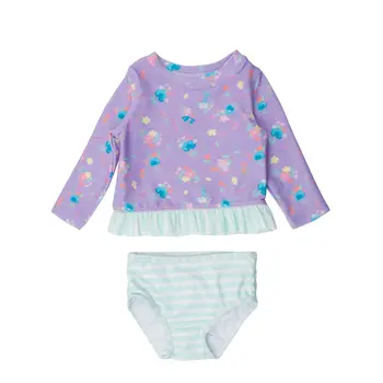 RuffleButts Rufflebutts Purple Garden Rash Guard Two Piece