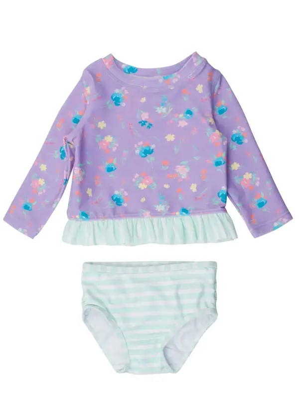 RuffleButts Rufflebutts Purple Garden Rash Guard Two Piece