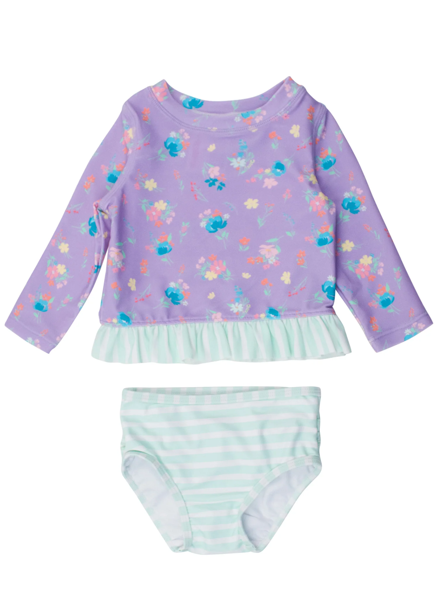 RuffleButts Rufflebutts Purple Garden Rash Guard Two Piece