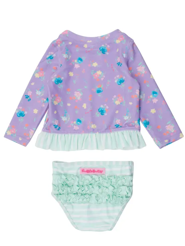 RuffleButts Rufflebutts Purple Garden Rash Guard Two Piece