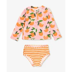 RuffleButts Rufflebutts Orange You The Sweetest Long Sleeve Zipper Rash Guard 2-piece