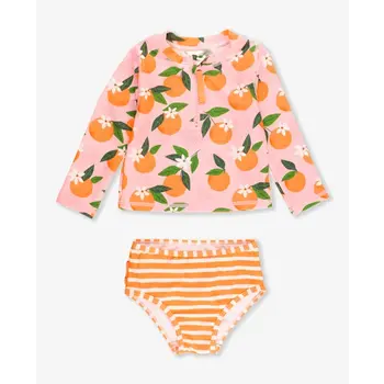 RuffleButts Rufflebutts Orange You The Sweetest Long Sleeve Zipper Rash Guard 2-piece