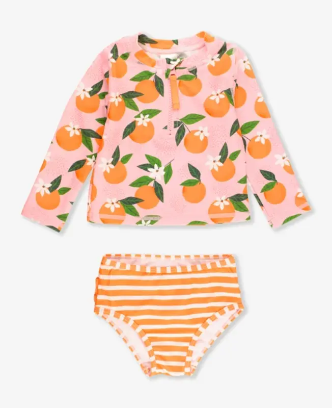 RuffleButts Rufflebutts Orange You The Sweetest Long Sleeve Zipper Rash Guard 2-piece