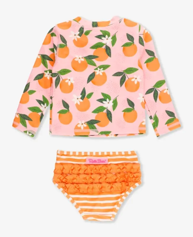 RuffleButts Rufflebutts Orange You The Sweetest Long Sleeve Zipper Rash Guard 2-piece