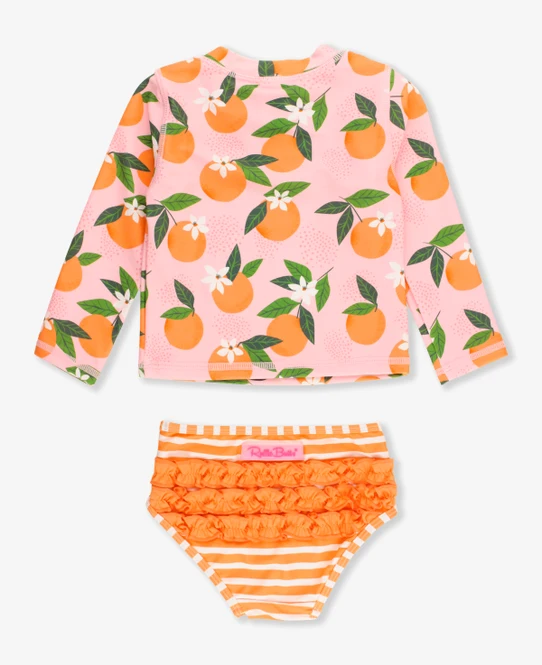 RuffleButts Rufflebutts Orange You The Sweetest Long Sleeve Zipper Rash Guard 2-piece