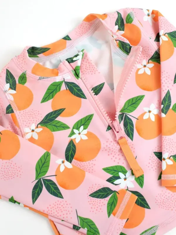 RuffleButts Rufflebutts Orange You The Sweetest Long Sleeve Zipper Rash Guard 2-piece