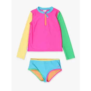 RuffleButts Rufflebutts Neon Colorblock Long Sleeve Zipper Rash Guard 2-piece