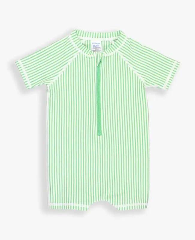 RuffleButts Rufflebutts Spring Green Seersucker Short Sleeve One Piece Rashguard