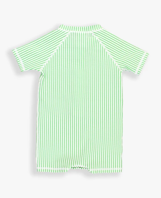 RuffleButts Rufflebutts Spring Green Seersucker Short Sleeve One Piece Rashguard