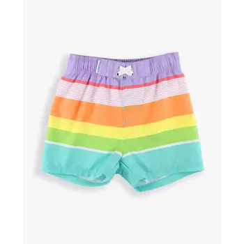 RuffleButts Rufflebutts Island Rainbow Multi-Stripe Swim Trunks
