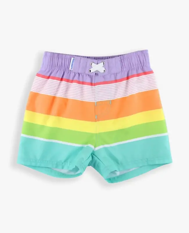 RuffleButts Rufflebutts Island Rainbow Multi-Stripe Swim Trunks