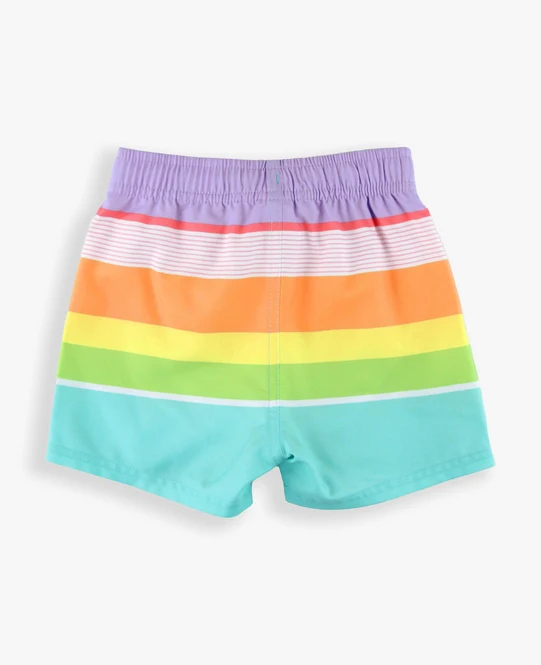 RuffleButts Rufflebutts Island Rainbow Multi-Stripe Swim Trunks