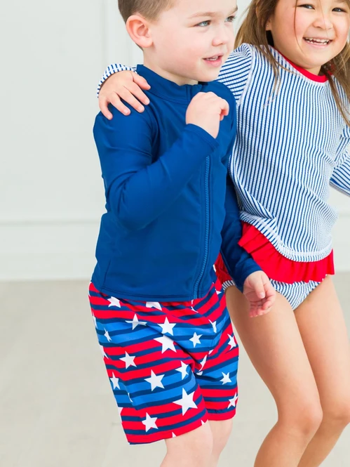 RuffleButts Rufflebutts All American Swim Trunks