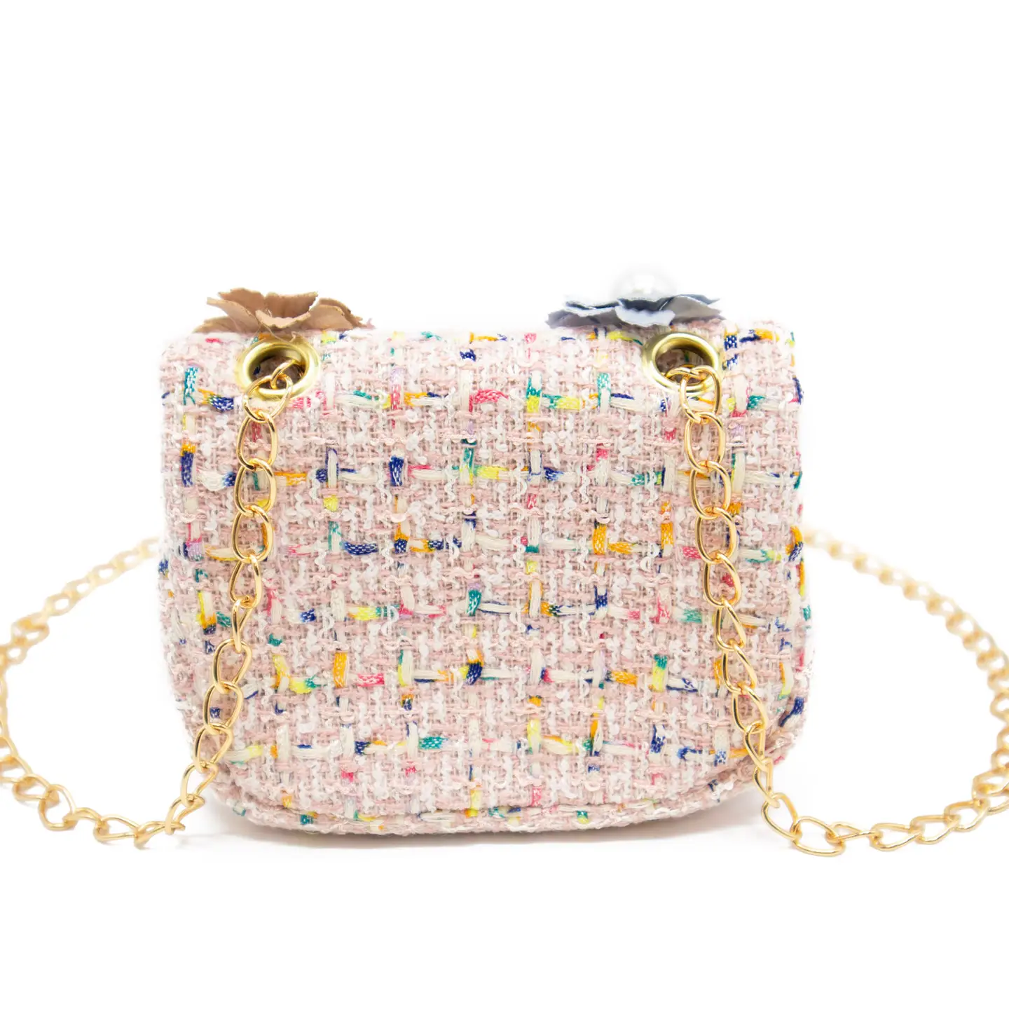 Mini Tweed Pearly Florals Crossbody - Pink