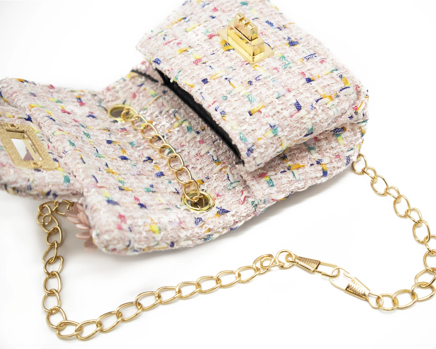 Mini Tweed Pearly Florals Crossbody - Pink