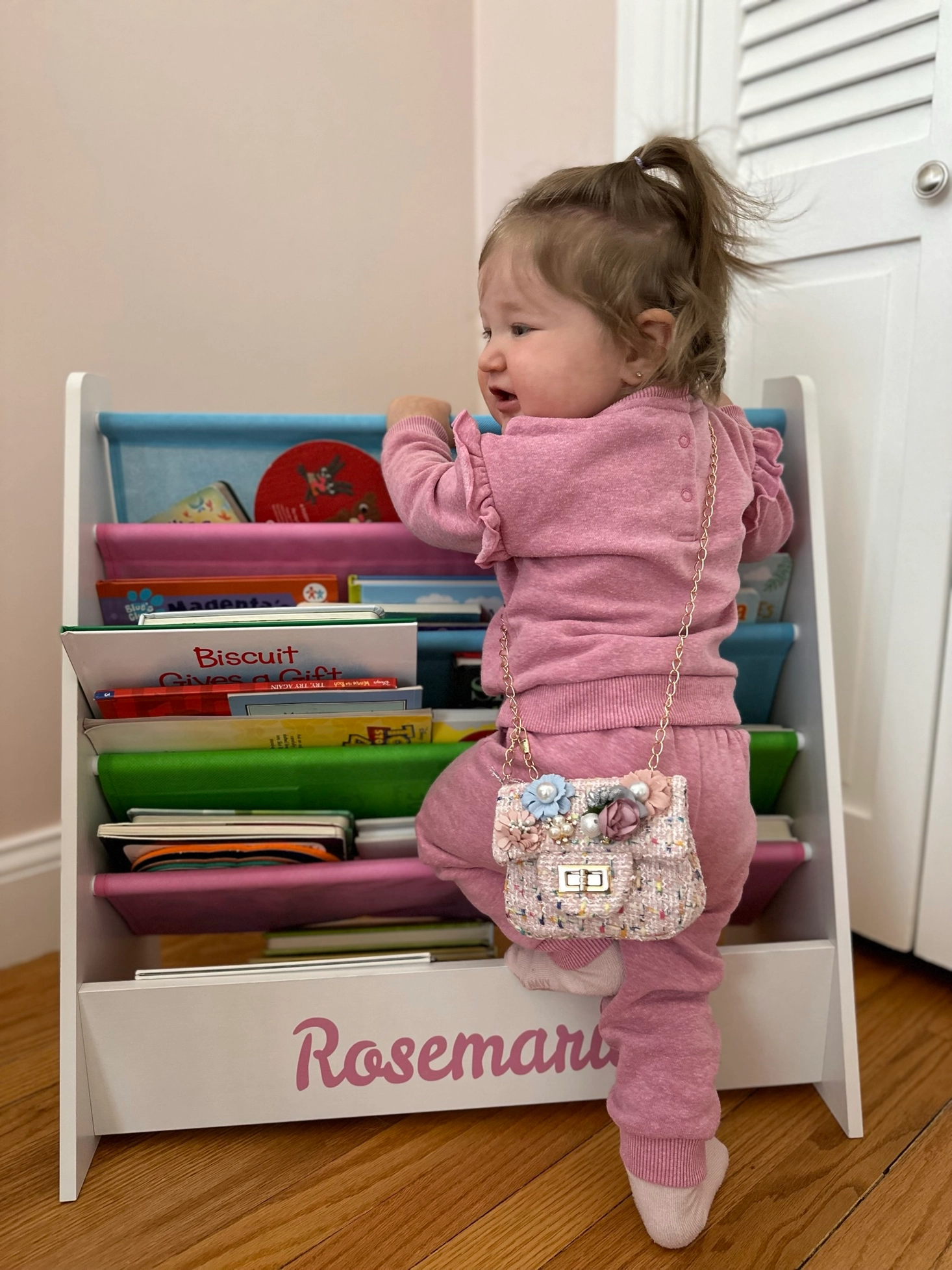 Mini Tweed Pearly Florals Crossbody - Pink