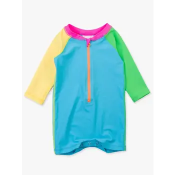 RuffleButts Rufflebutts Neon Color Block Long Sleeve One Piece Rash Guard