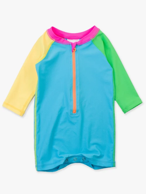 RuffleButts Rufflebutts Neon Color Block Long Sleeve One Piece Rash Guard