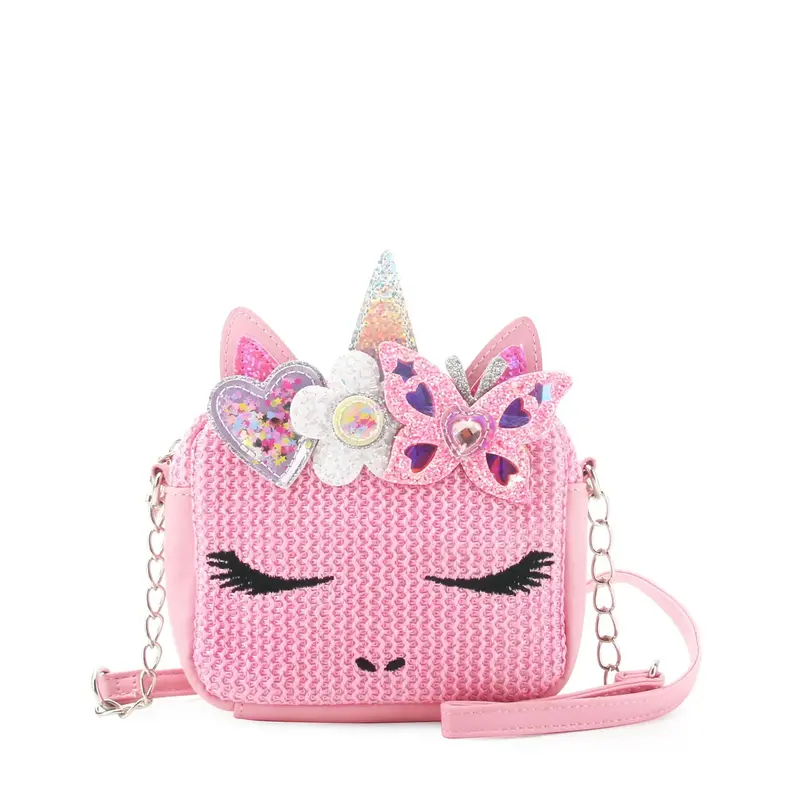 OMG Accessories Miss Gwen Unicorn Straw Crossbody Bag-Pink