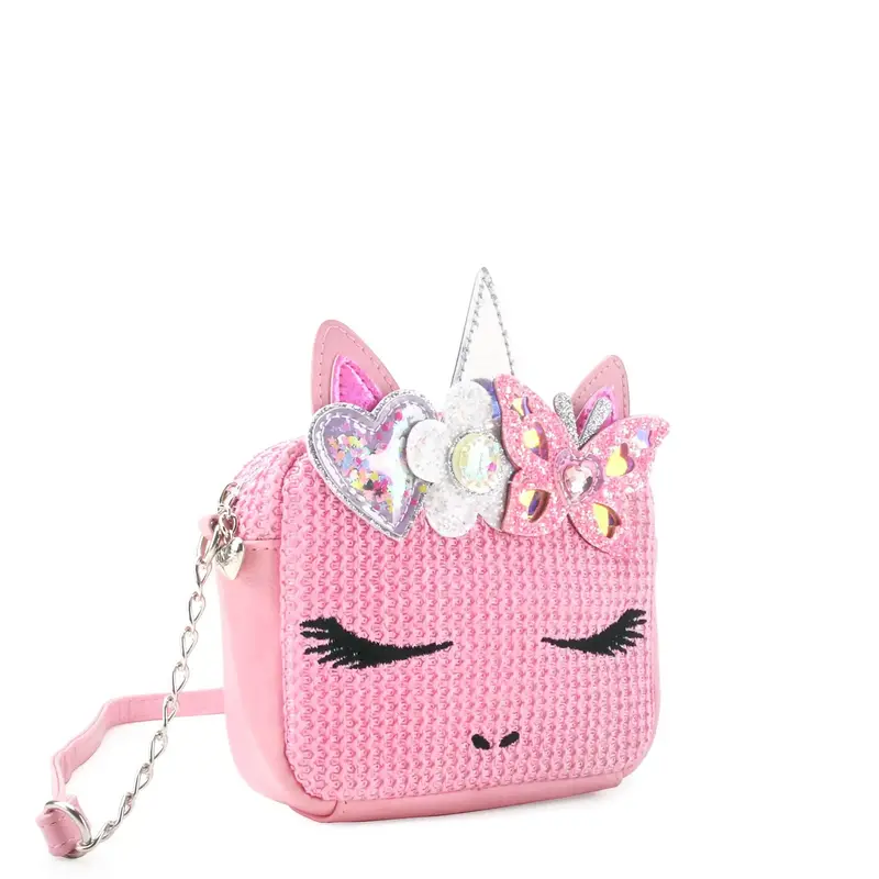 OMG Accessories Miss Gwen Unicorn Straw Crossbody Bag-Pink