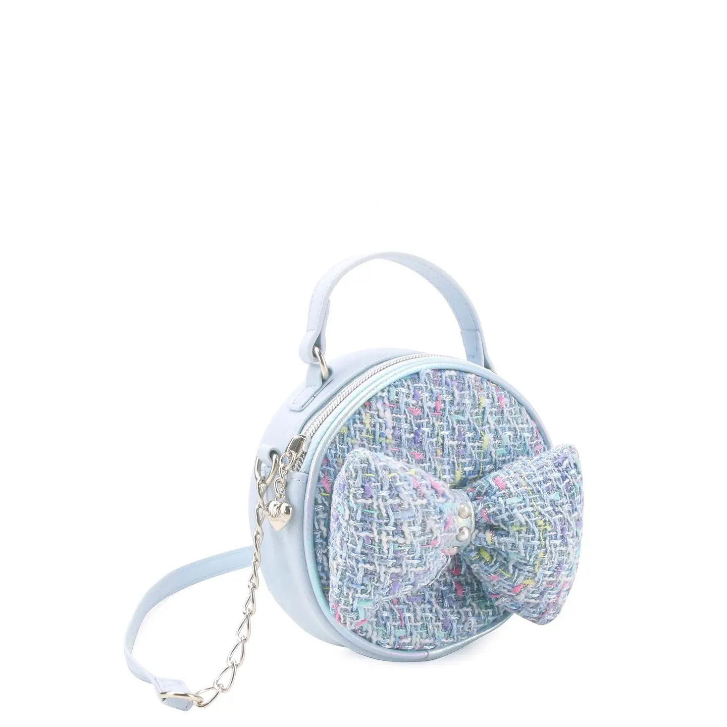 OMG Accessories Tweed Bow Round Crossbody Bag-Blue