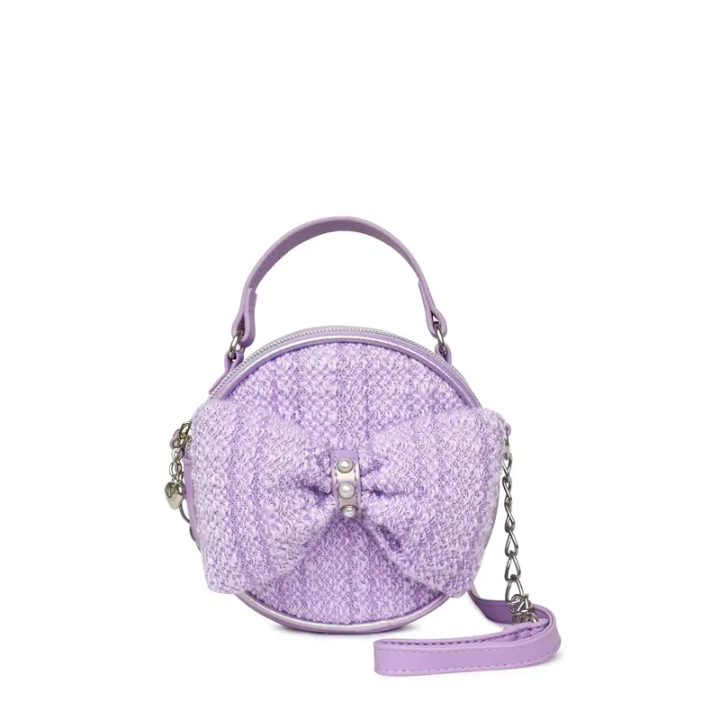 OMG Accessories Tweed Bow Round Crossbody Bag-Purple