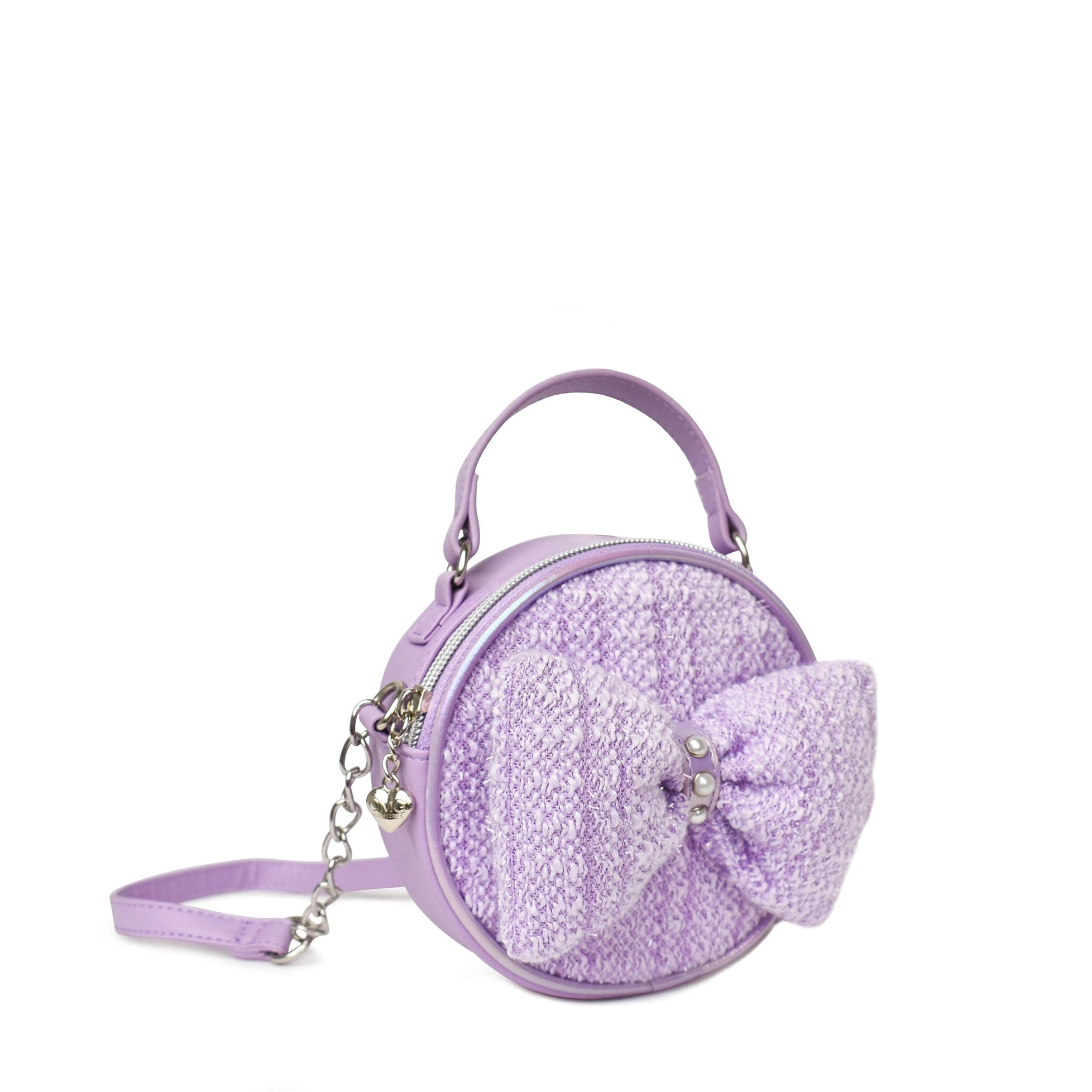 OMG Accessories Tweed Bow Round Crossbody Bag-Purple