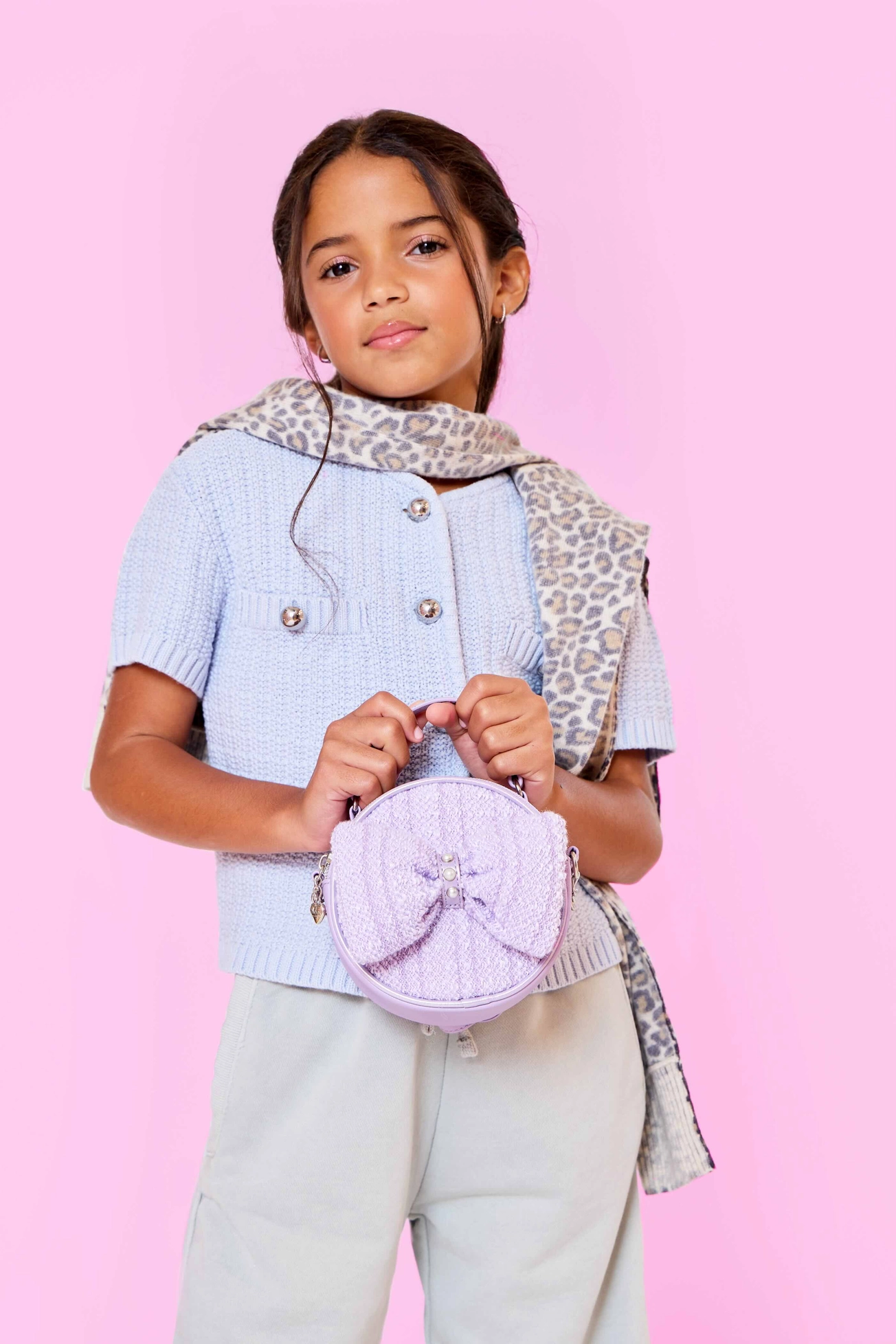 OMG Accessories Tweed Bow Round Crossbody Bag-Purple