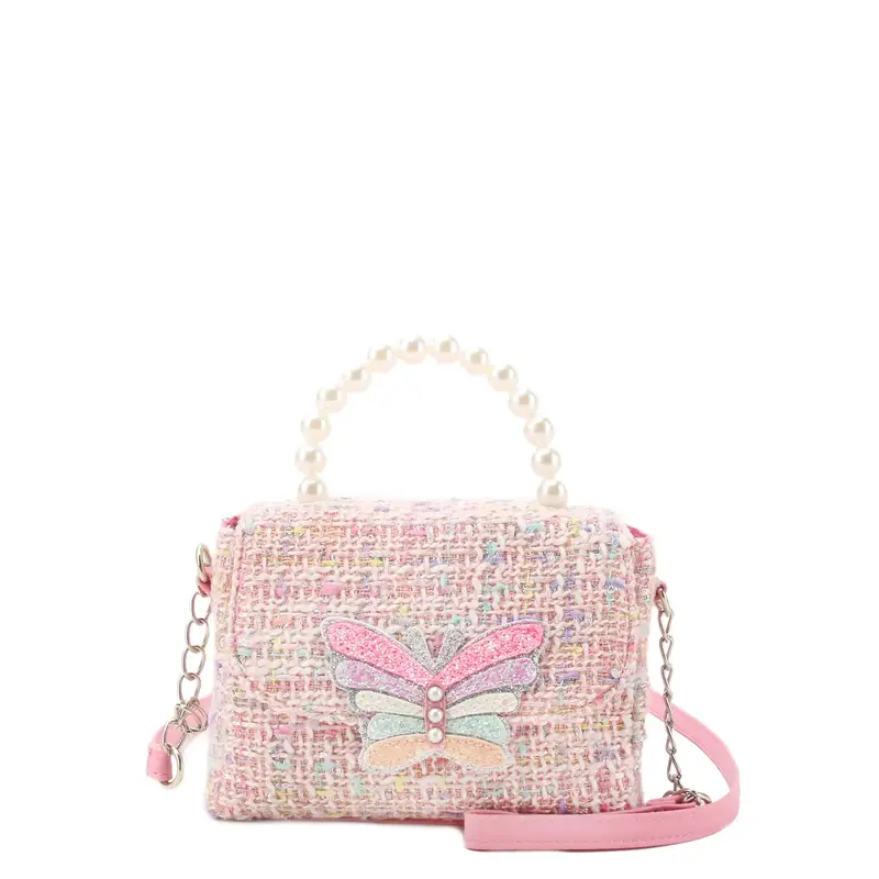 OMG Accessories Tweed Butterfly Front Flap Crossbody Bag-Pink
