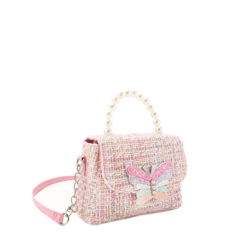 OMG Accessories Tweed Butterfly Front Flap Crossbody Bag-Pink