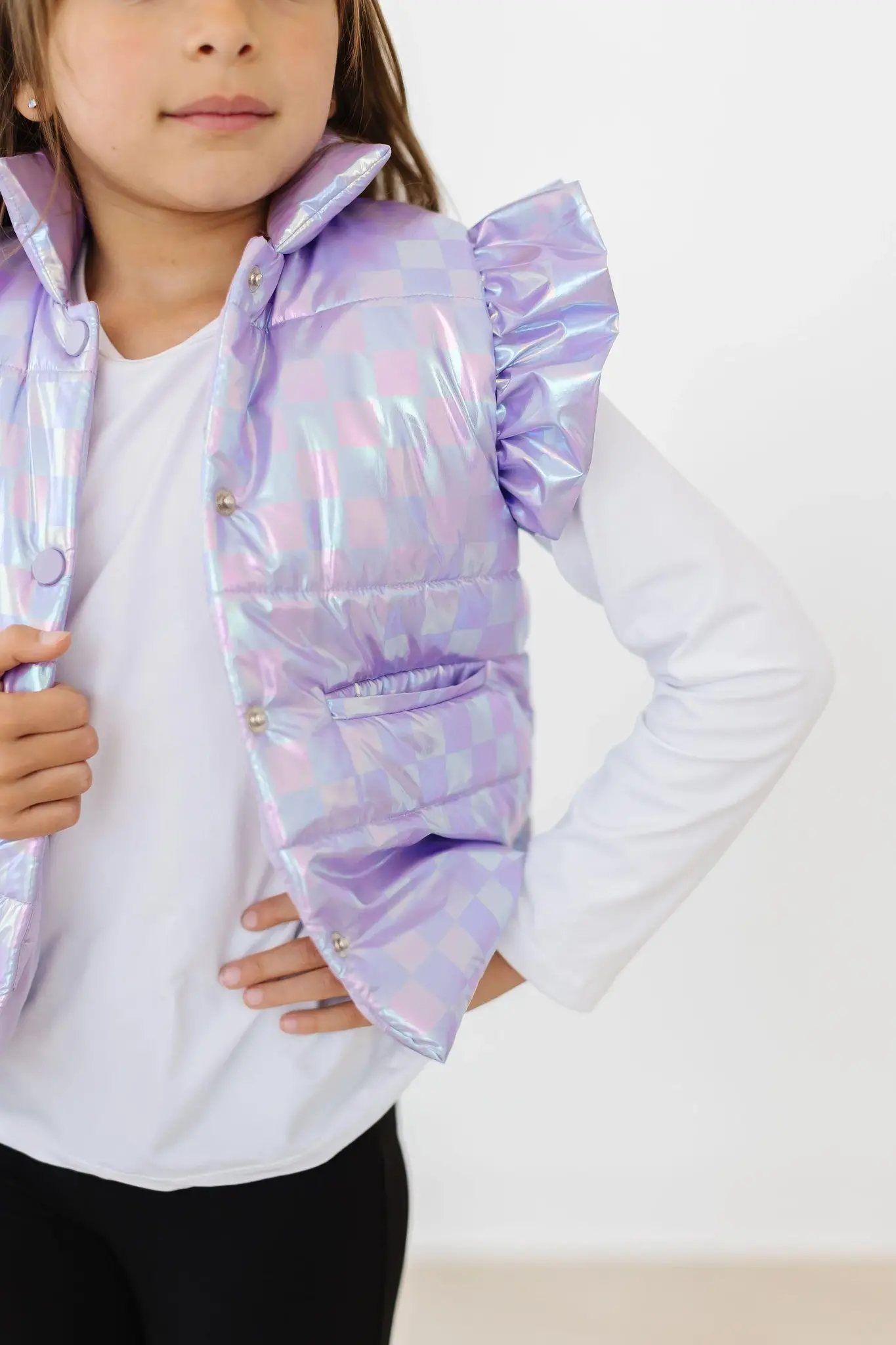 Mila & Rose Mila & Rose Lavender Haze Checker Puffer Vest