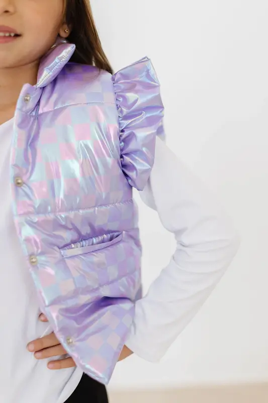 Mila & Rose Mila & Rose Lavender Haze Checker Puffer Vest