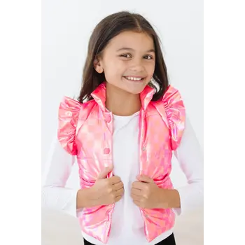 Mila & Rose Mila & Rose Neon Pink Checker Puffer Vest
