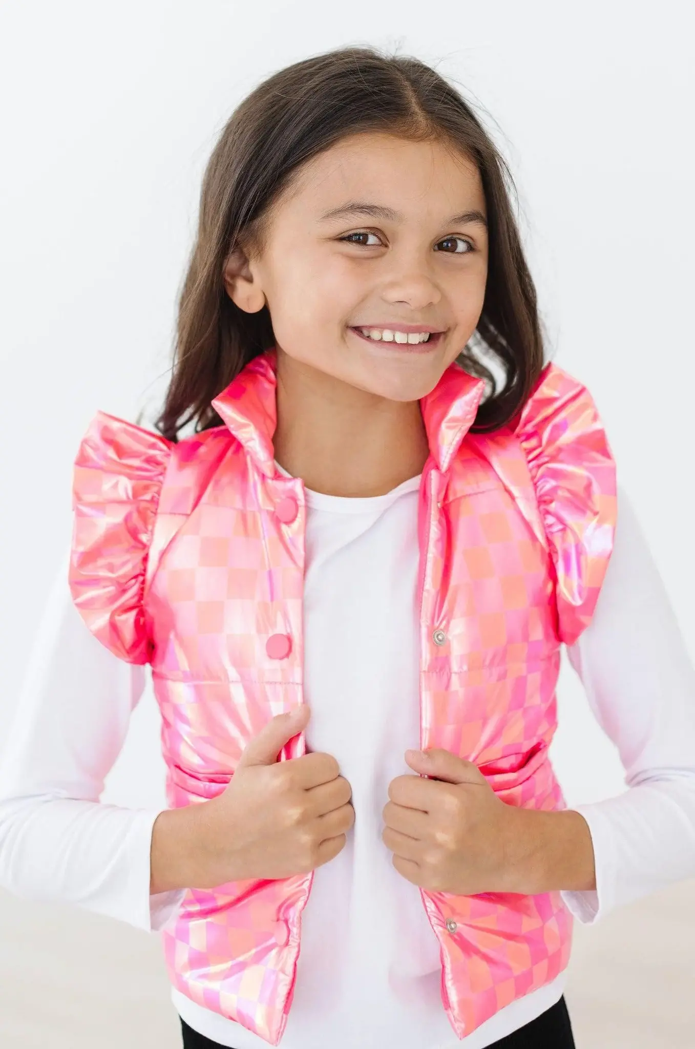 Mila & Rose Mila & Rose Neon Pink Checker Puffer Vest